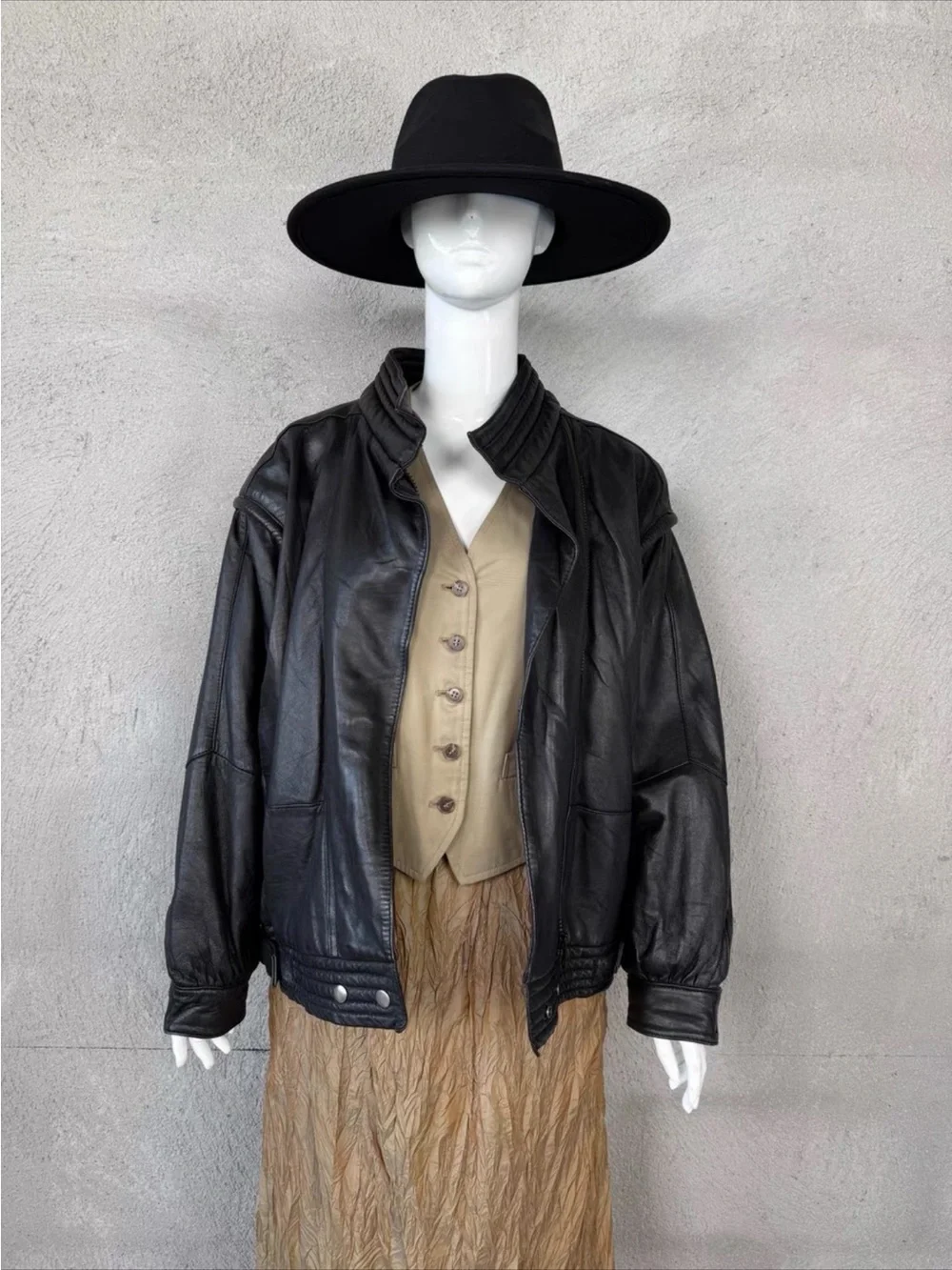 Black Leather Zip-Front Jacket - Women